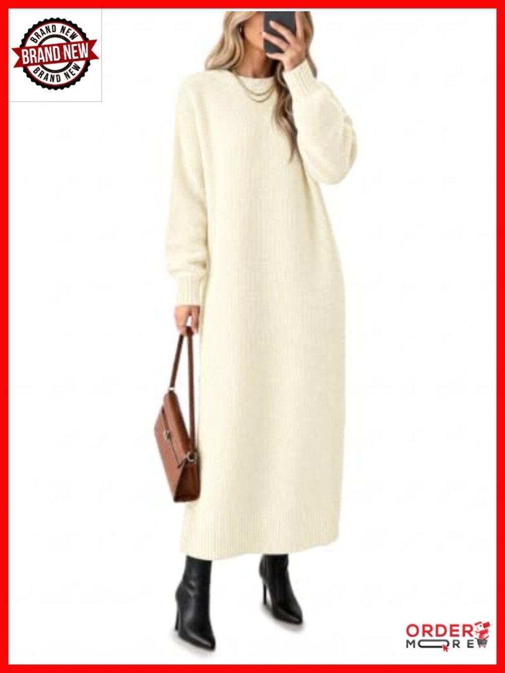 Womens Long Sleeve Maxi Sweater Dress Crew Neck Knit Pullover